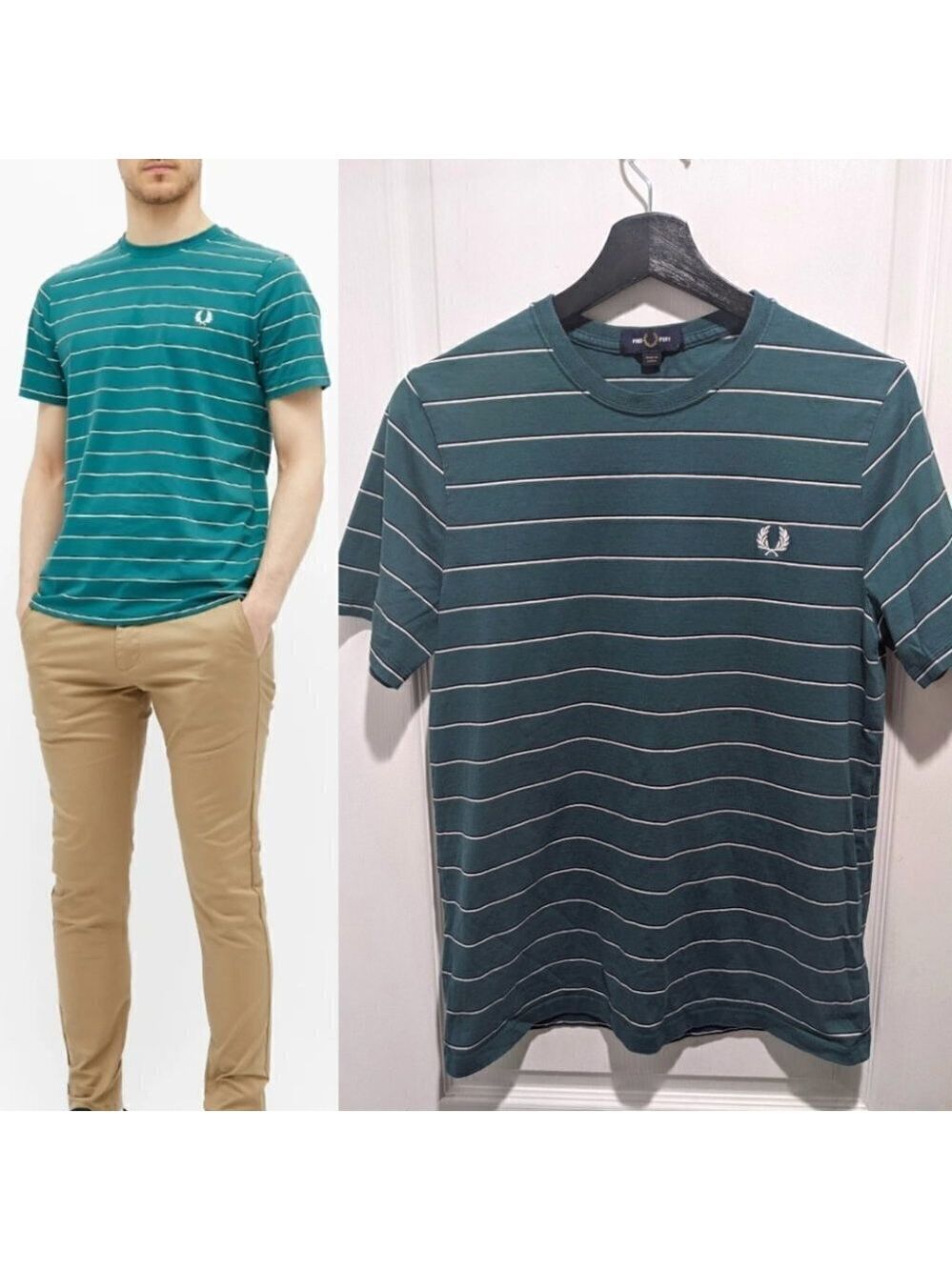 Fred Perry | Fine striped tee in light petrol green